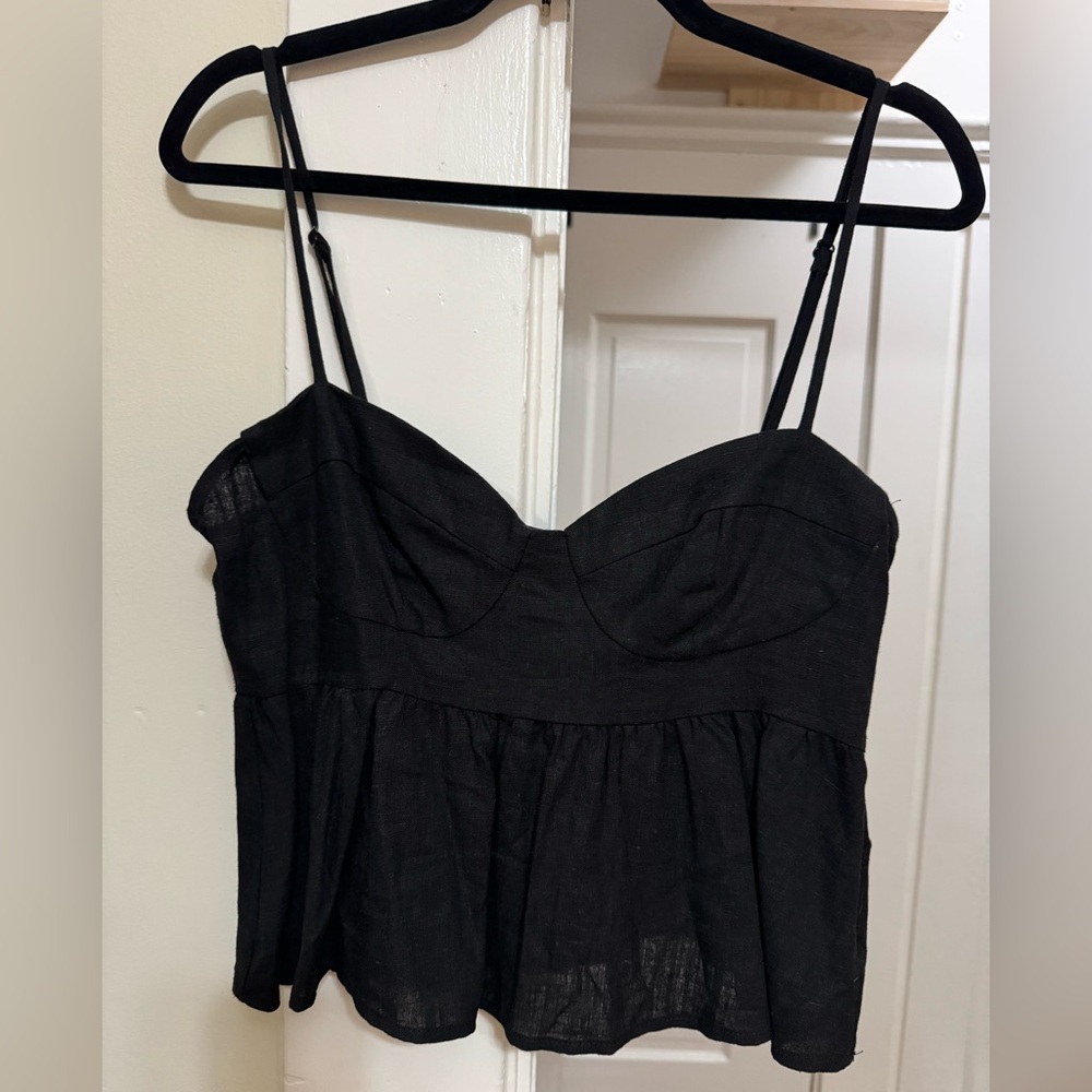 Linen Blend Black Women's Cropped Top